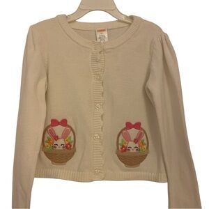 Gymboree Long sleeves Cardigan Sweater with embroidered Bunny Design. White, 5T.
